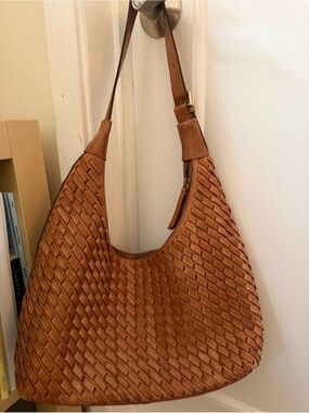 Brown Woven Leather Hobo Bag